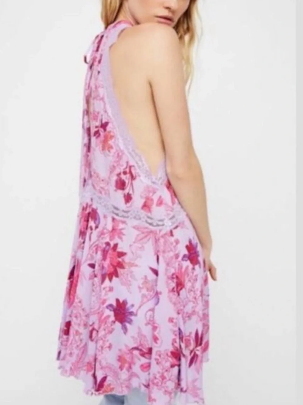 FREE PEOPLE FP Intimately Printed She Moves Chemise Mini Halter Dress Floral XS